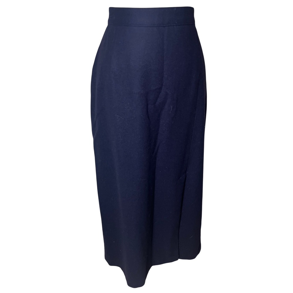Sag Harbor Navy Wool Midi Skirt Lined Front Slit Classic Womens 12‎